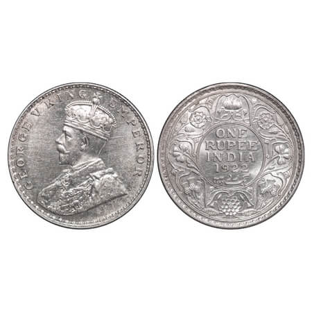 George V, Silver, Rupee, 1922, Bombay Mint, Dot. F. Prid 228. GK 1044. Brilliant Uncircula