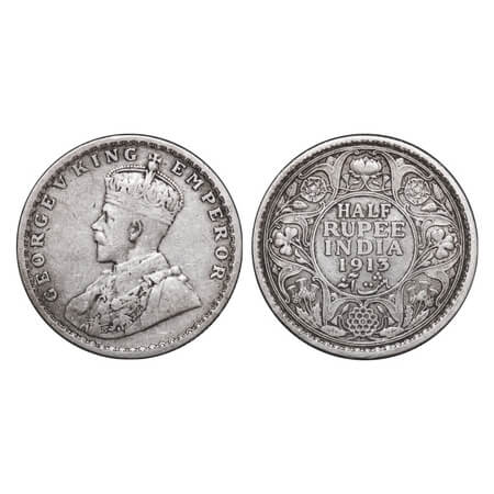 George V, Silver, Half Rupee, 1913, Bombay Mint, Dot. F. Prid 337. GK 1049. Very Fine+. Sc