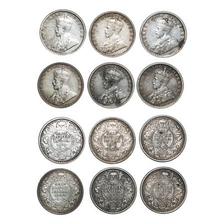 George V, Silver, Half Rupee, (6 coins), 1) 1916, Bombay Mint, Dot, 2) 1917, Bombay Mint, 