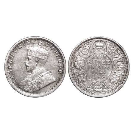 George V, Silver, Half Rupee, 1921, Calcutta Mint, No dot. F. Prid 324. GK 1058. Almost Un