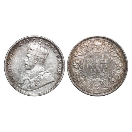 George V, Silver, Half Rupee, 1924, Bombay Mint, Dot. F. Prid 346. GK 1064. About Extremel