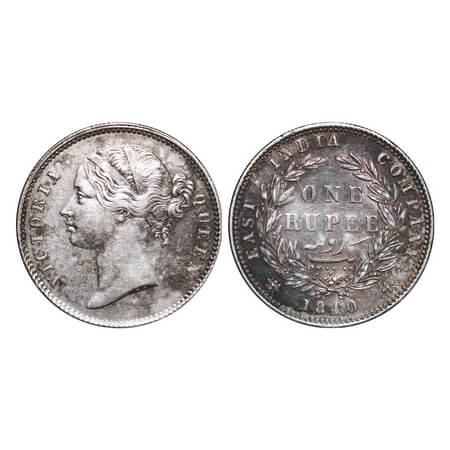 Victoria Queen, Silver, Rupee, 1840, DL, Calcutta Mint, W.W. raised, Wreath with 28 Berrie