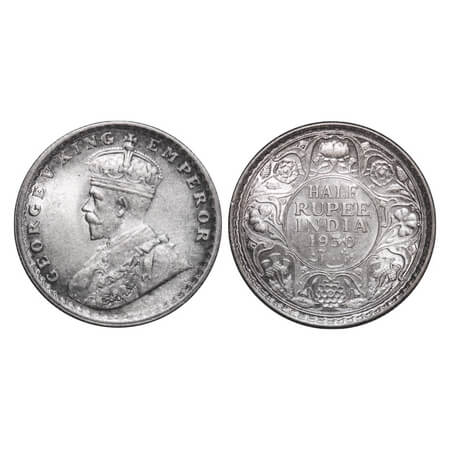 George V, Silver, Half Rupee, 1930, Calcutta Mint, No dot. F. Prid 332. GK 1072. Uncircula