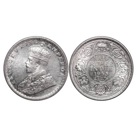 George V, Silver, Half Rupee, 1933, Calcutta Mint, No dot. F. Prid 333. GK 1073. Brilliant