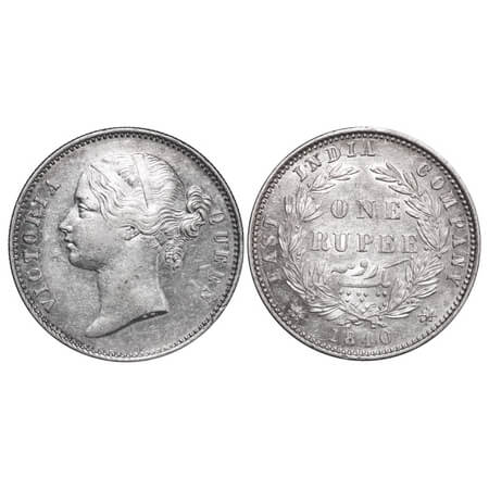 Victoria Queen, Silver, Rupee, 1840, DL, Calcutta Mint, W.W. raised, Wreath with 28 Berrie