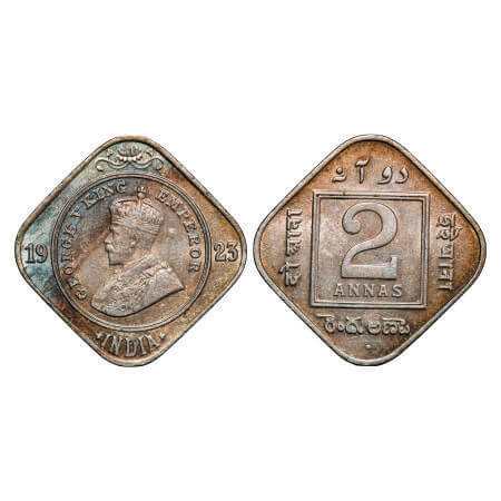 George V, Copper-Nickel, 2 Annas, 1923, Bombay Mint, Dot. F. Prid 896. GK 1123. Extremely 