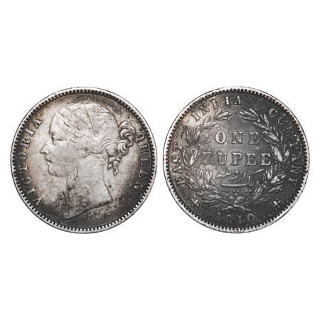 Victoria Queen, Silver, Rupee, 1840, DL, Madras Mint, W.W. 'S' raised, Wreath with 28 Berr