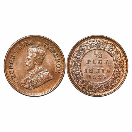 George V, Bronze, 1/2 Pice, 1924, Calcutta Mint, No mint mark. F. Prid 575. GK 1210. Uncir