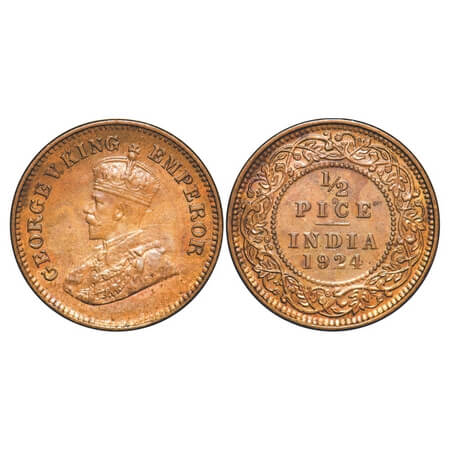 George V, Bronze, ½ Pice, 1924, Calcutta Mint, No mint mark, Ghost on Obv and Rev, Alphaba