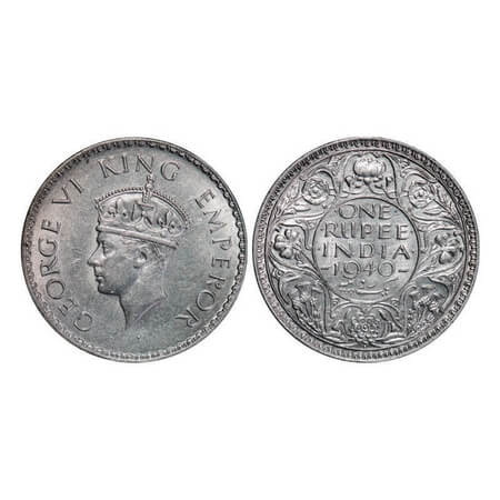 George VI, Half Silver, Rupee, 1940, Bombay Mint, A(a)/I, Dot, Security edge. F. Prid 237.