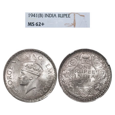 George VI, Half Silver, Rupee, 1941, Bombay Mint, A(a)/I, Dot, Secuirty edge. F. Prid 238.