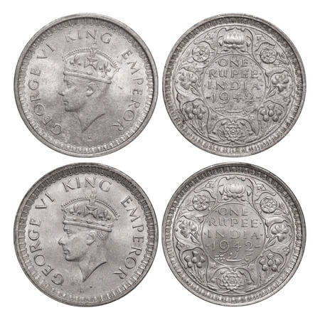 George VI, Half Silver, Rupee, 1942, (2 coins), Bombay Mint, 1) B/II, Diamond, Security ed
