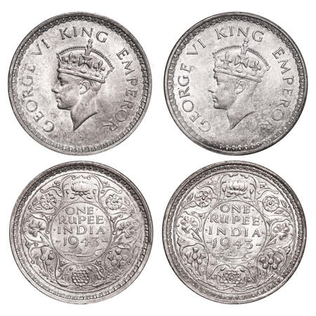 George VI, Half Silver, Rupee, 1943, (2 coins), Bombay Mint, Diamond Mint mark, Security e