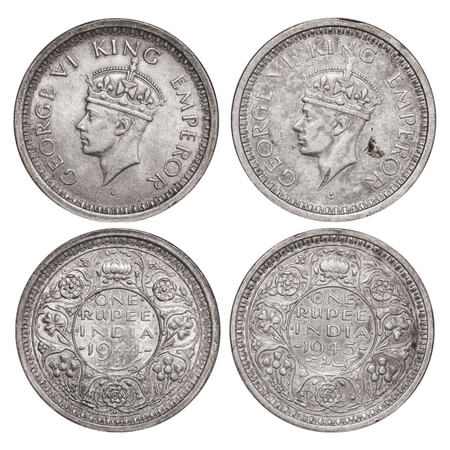 George VI, Half Silver, Rupee, (2 coins), 1944, 1945, Bombay Mint, D/II, Dot. F. Prid Unli