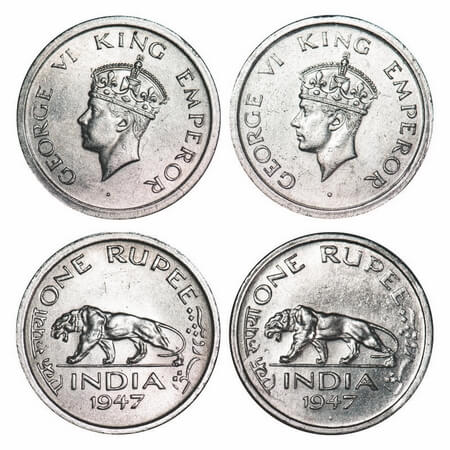 George VI, Nickel, Rupee, (2 coins), 1947, E/IV, 1) Bombay Mint, Diamond mint mark, Securi