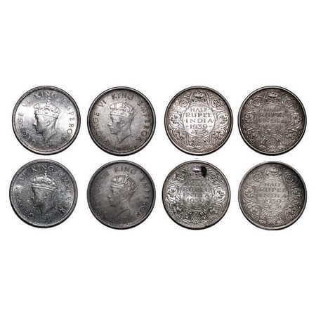 George VI, Silver, Half Rupee, (4 coins), 1939, 1, 2 & 3) Bombay Mint, A/I, Dot, Head Type