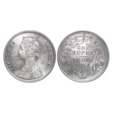 Victoria Queen, Silver, Rupee, 1862, Calcutta Mint, A/II(i), With initial 'J'. F. Prid 62.