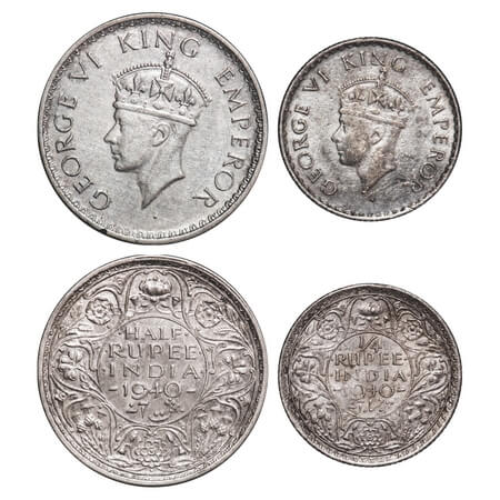 George VI, Half Silver, Half Rupee, 1/4 Rupee, (2 coins), 1940, Bombay Mint, Dot, Head Typ