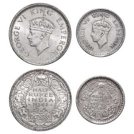 George VI, Half Silver, Half Rupee, 1/4 Rupee, (2 coins), Bombay Mint, Security edge, 1) 1