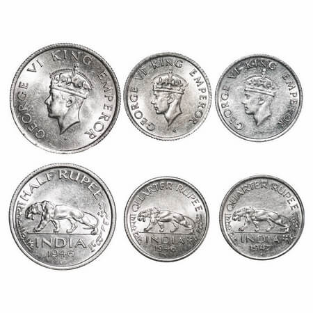 George VI, Nickel, Half Rupee, 1/4 Rupee, (3 coins), 1) Half Rupee, 1946, Bombay Mint, C/I