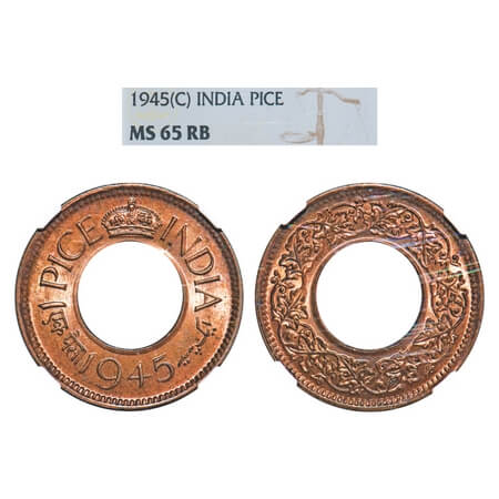 George VI, Bronze, 1 Pice, 1945, Calcutta Mint, Flat crown, No mint mark. F. Prid 696. GK 