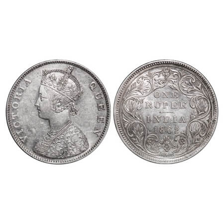 Victoria Queen, Silver, Rupee, 1862, Bombay Mint, B/II/0/0. F. Prid 58. GK 271. Extremely 