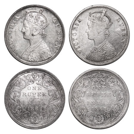 Victoria Queen, Silver, Rupee, (2 coins), 1862, Bombay Mint, 1) B/II/0/0, 2) A/II/1/2, wit
