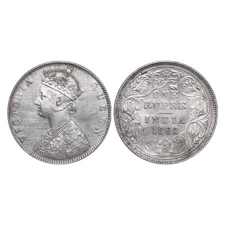 Victoria Queen, Silver, Rupee, 1862, Bombay Mint, D/II. F. Prid 59. GK 276. About Extremel