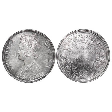 Victoria Queen, Silver, Rupee, 1862, Bombay Mint, B/II/2/0, Traces of numeral 2 seen on Ob