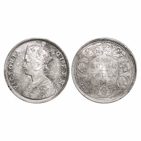 Victoria Queen, Silver, Rupee, 1862, Bombay Mint, B/II/0/3, All 3 dots are placed in a sam