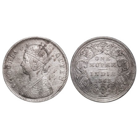 Victoria Queen, Silver, Rupee, 1862, Bombay Mint, A/II/0/5, Complete 'D' in India, w/o ini