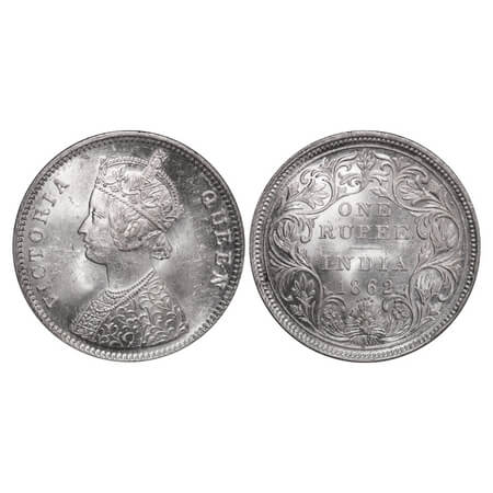 Victoria Queen, Silver, Rupee, 1862, Bombay Mint, A/II/0/5, Broken 'D' in India, w/o initi