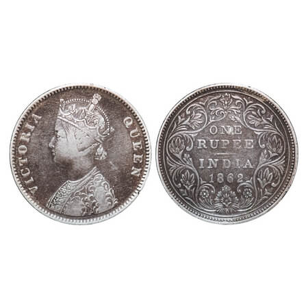 Victoria Queen, Silver, Rupee, 1862, Bombay Mint, A/II/0/10, w/o initial 'J', Re-arranged 
