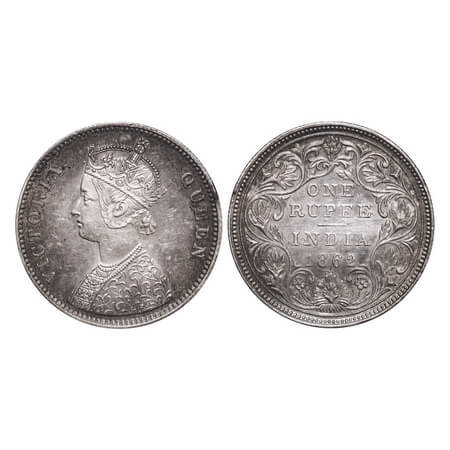 Victoria Queen, Silver, Rupee, 1862, Bombay Mint, A/II/0/10, w/o initial 'J', Small dots, 