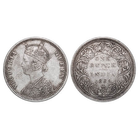 Victoria Queen, Silver, Rupee, 1862, Bombay Mint, C/II/1/2. F. Prid 105. GK 360. Extremely