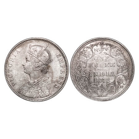 Victoria Empress, Silver, Rupee, 1878, Bombay Mint, A3/II(i), Dot, India and numeral date 