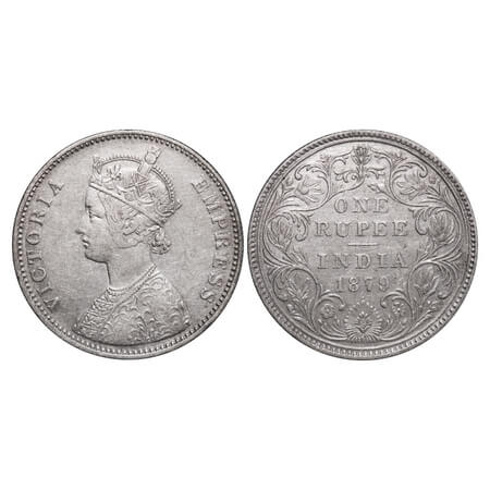 Victoria Empress, Silver, Rupee, 1879, Bombay Mint, A3/II(i), Dot. F. Prid Unlisted. GK 45