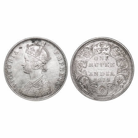 Victoria Empress, Silver, Rupee, 1879, Bombay Mint, A3/II(i), Dot. F. Prid Unlisted. GK 45
