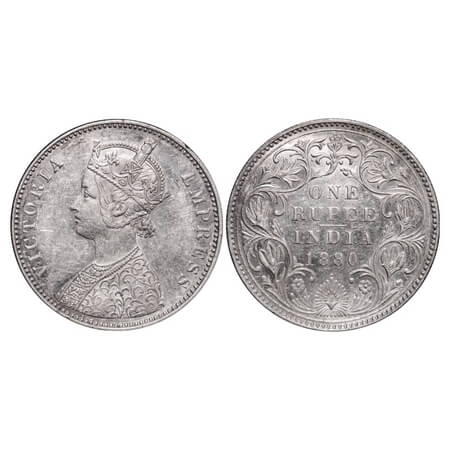 Victoria Empress, Silver, Rupee, 1880, Bombay Mint, A3/II(iv), Dot. F. Prid Unlisted. GK 4
