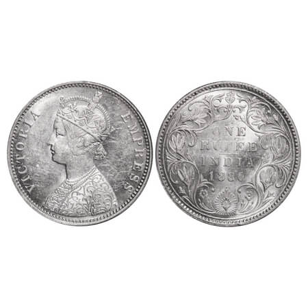 Victoria Empress, Silver, Rupee, 1880, Bombay Mint, A3/II(iv), Dot. F. Prid Unlisted. GK 4