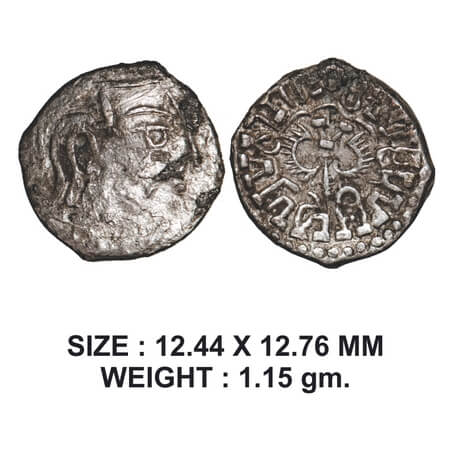 Guptas, Kumaragupta I (AD 414-455), Silver Drachma, Garuda type, 1.15g, Obv: Portrait of t