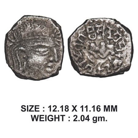 Guptas, Skandagupta, Silver Drachma, 2.04g, Bull type, Obv: Portrait to right, Rev: In cen
