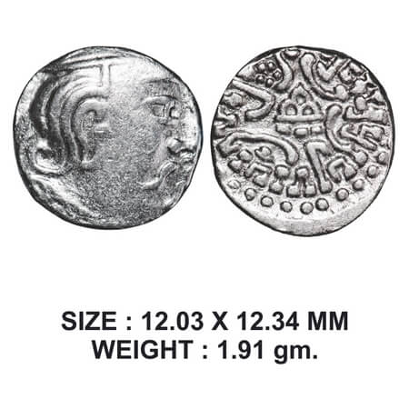 Traikutakas, Dharasena (c. 300-350 AD), Silver Drachma, 1.91g, Obv: Profile bust of king f