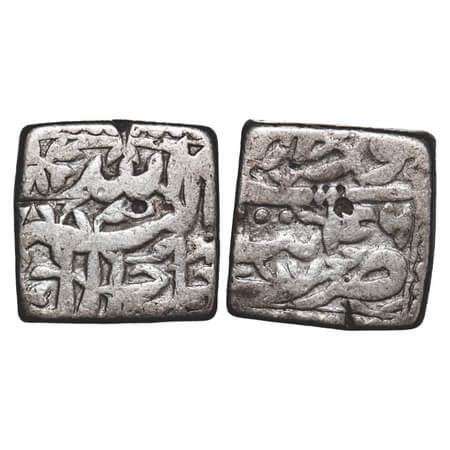 Akbar, Silver Square Rupee, 11.07g, Tatta Mint, Month 'Khurdad', Ilahi 46. KM 88.7. About 