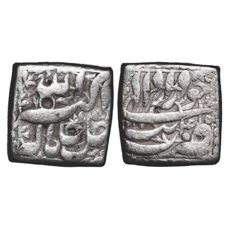 Akbar, Silver Square Rupee, 11.32g, Tatta Mint, Month 'Khurdad', Ilahi 41. KM 88.7. About 