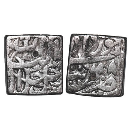 Akbar, Silver Square Rupee, 11.14g, Tatta Mint, Month 'Khurdad', Ilahi 48. KM 88.7. About 