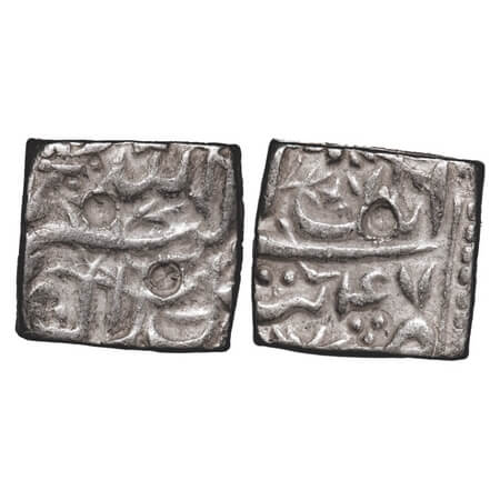 Akbar, Silver Square Rupee, 11.23g, Tatta Mint, Month 'Aban', Ilahi 47. KM 88.7. About Ver