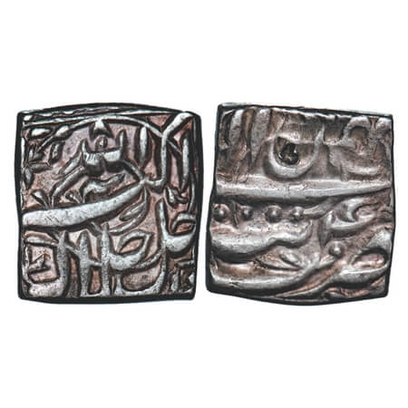 Akbar, Silver Square Rupee, 11.33g, Tatta Mint, Month 'Bahman', Ilahi 4x. KM 88.7. Very Fi