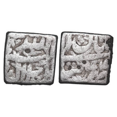 Akbar, Silver Square Rupee, 11.16g, Tatta Mint, Month 'Aban', Ilahi 44. KM 88.7. Fine+, Sc