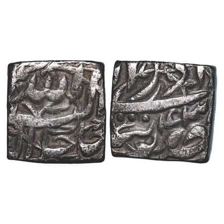 Akbar, Silver Square Rupee, 11.22g, Tatta Mint, Month 'Azar', Ilahi 43. KM 88.7. Very Fine